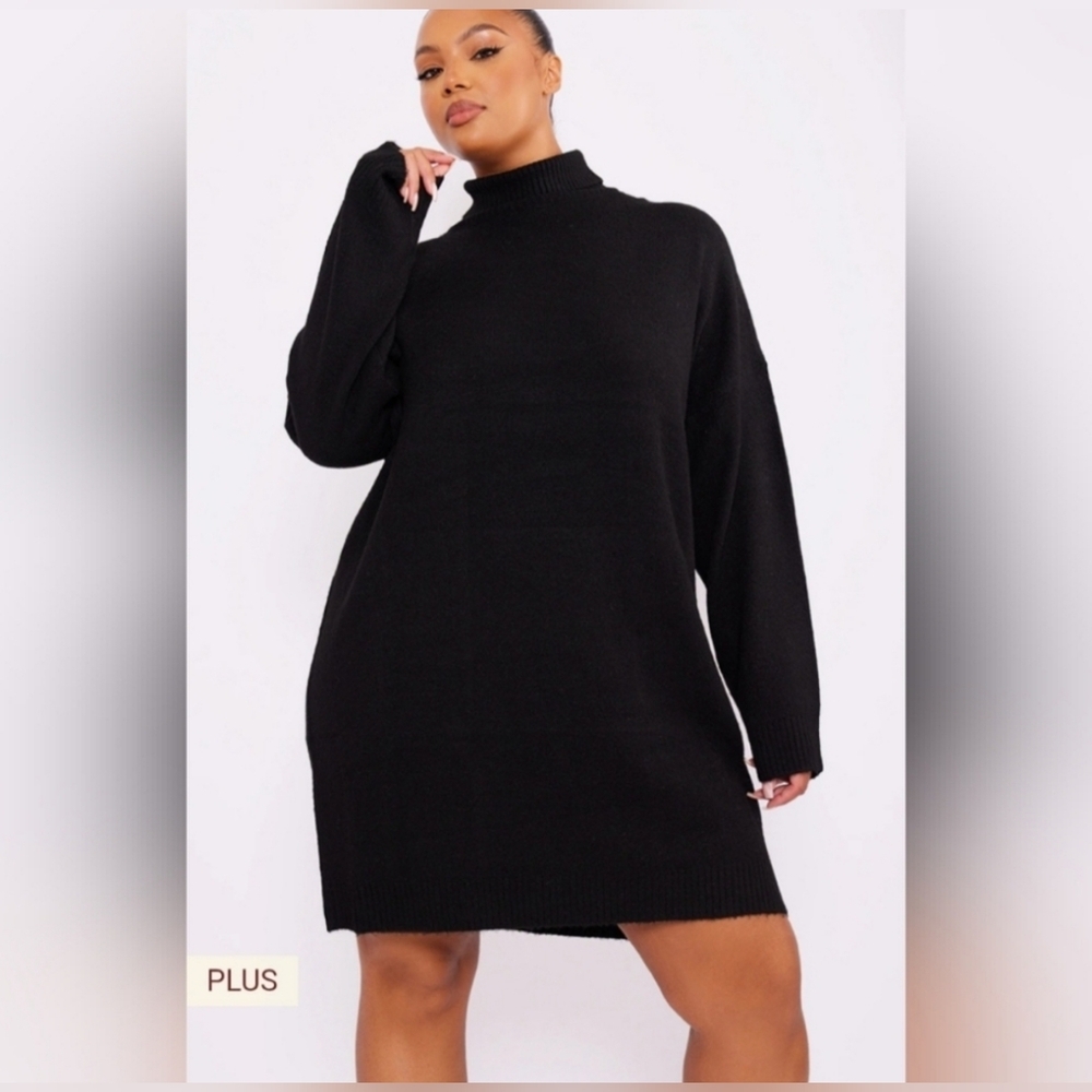 PrettyLittleThing NWT Black High Neck Soft Knit Jumper Size XXL Sweater Dress